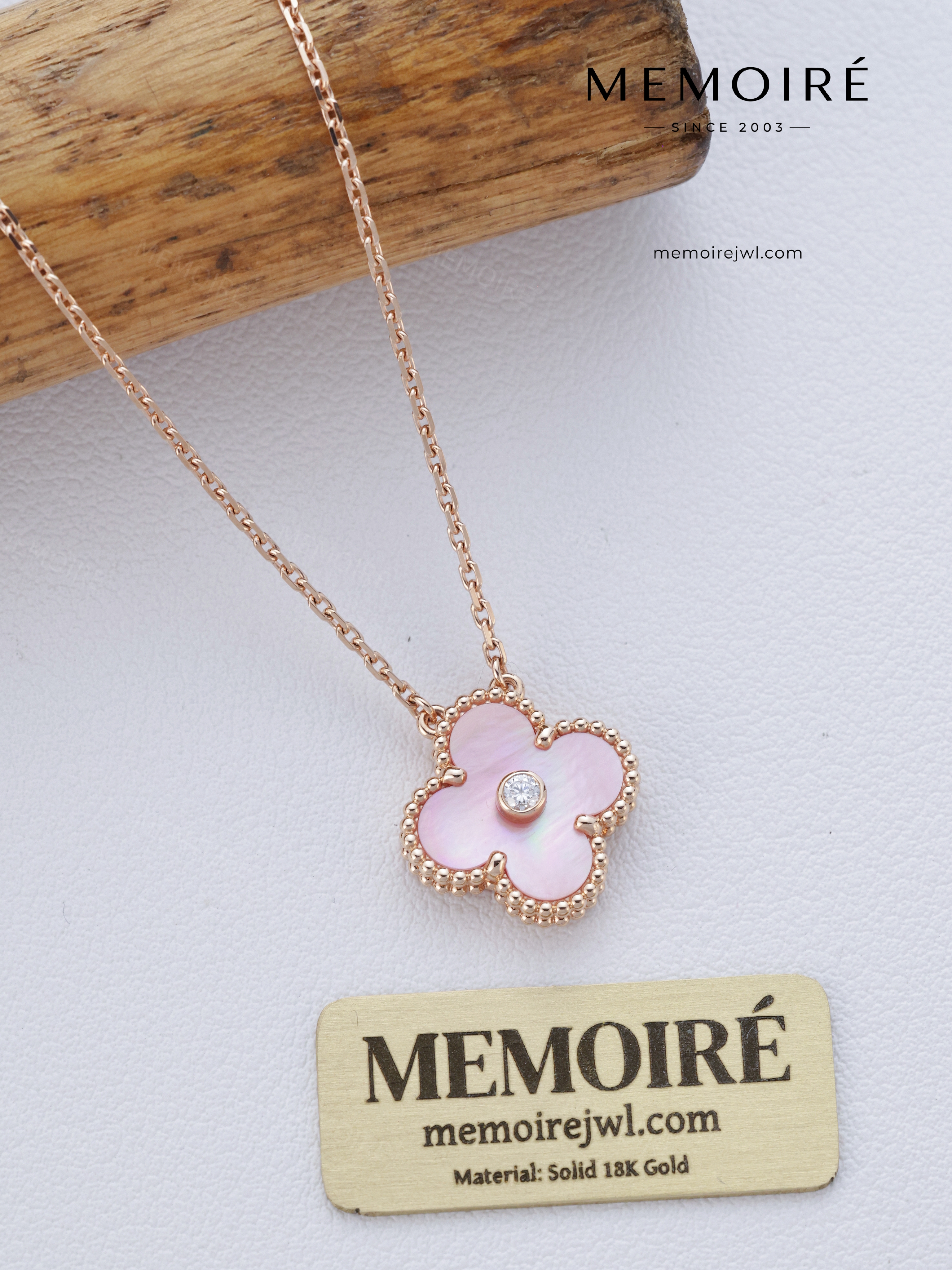 MEMOIRÉ 18K Rose Gold Pink Mother of Pearl Single Flower Necklace